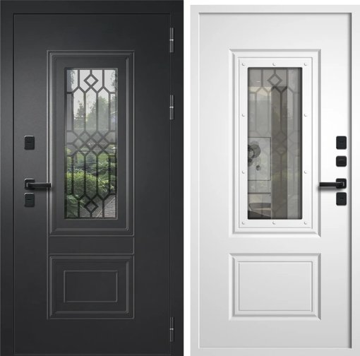 Дверь входная FLYDOORS Шторм ТЕРМО Букле Черный Веллюто Бьянко 960 левая