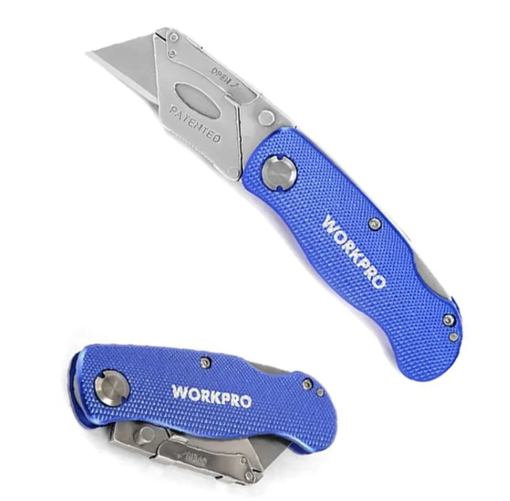 Нож складной алюминиевый быстрое открытие, SK5, трапеция+14 лезвий WORKPRO WP211025