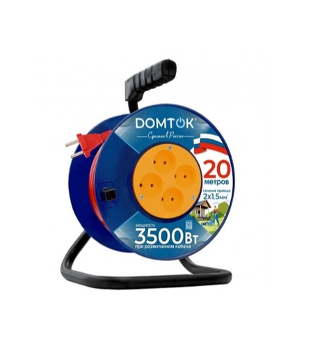 удлинитель 20м 4 гнезд на катушке  3500 Вт без З/К ПВС 2х1,5 DOMTOK (2445)