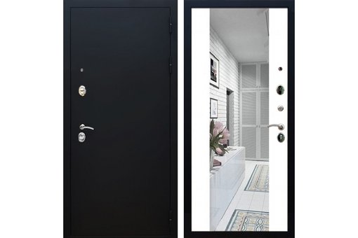 Дверь входная 3К Модерн черный муар с блестками ясень белый зеркало 860 левая