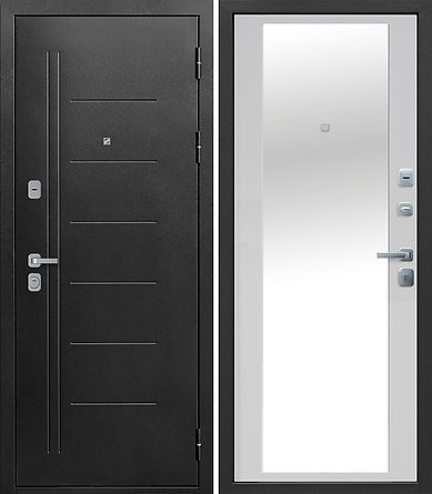 Дверь входная Гарда Серебро с зеркалом Фацет белый ясень 960 мм правая