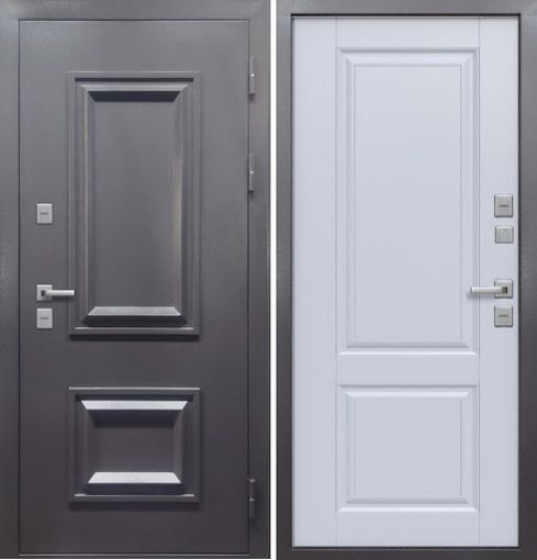 Дверь входная Протерма Багет Букле Антрацит, Белый матовый 960 мм правая