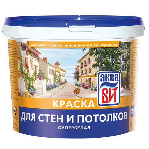 Краска водоэмульсионная для стен и потолков супербелая, АкваВИТ 1,3 кг