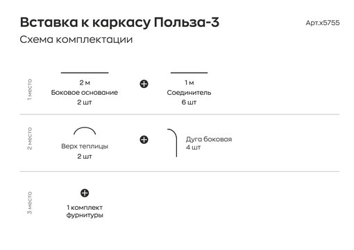 Вставка к каркасу теплицы Польза-3 3х2х2,1 м